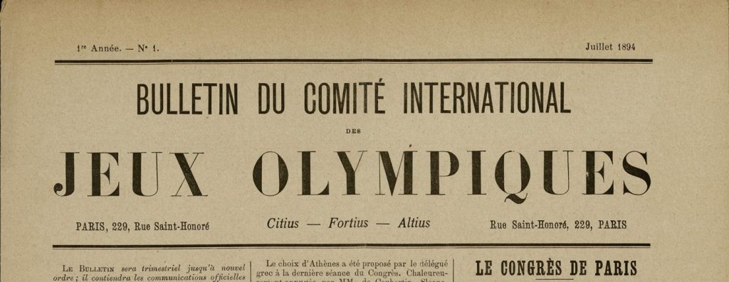 01-Pierre de Coubertin Cover-of-the-Official-Bulletin-of-the-IOC-July-1894-1400x543px