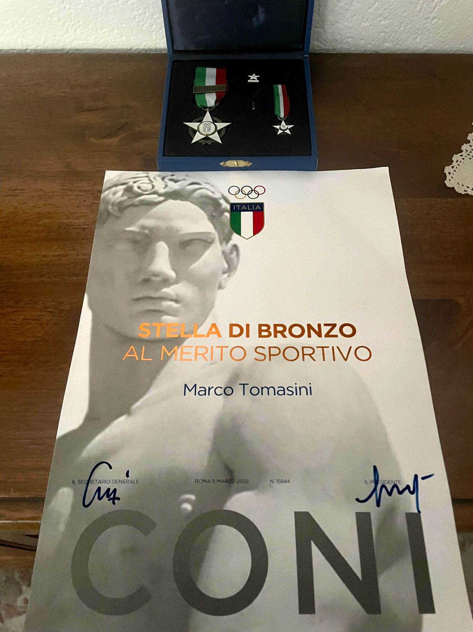 Marco Tomasini, awarded the Bronze Star for Sporting Merit by the Italian